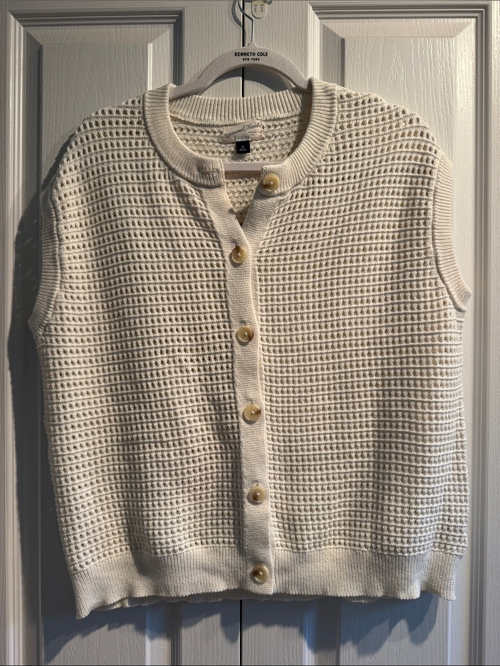 Universal Thread Cream Waffle-Knit Sleeveless Button Cardigan Vest